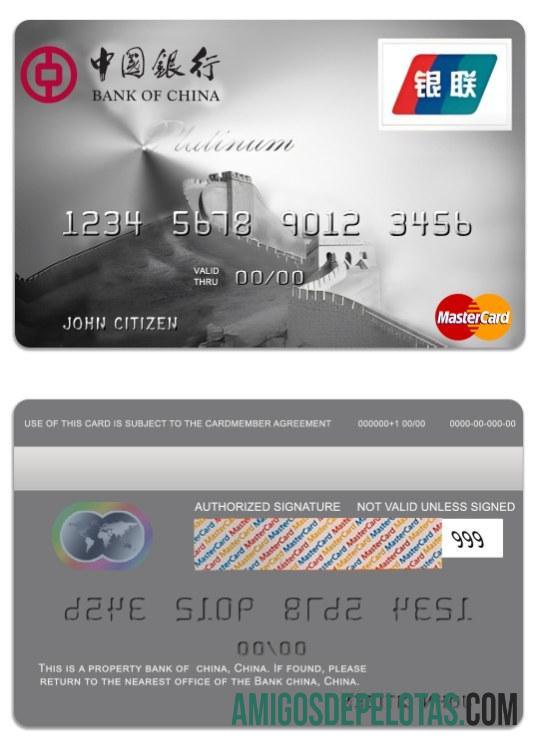 Cartão Platinum Mastercard do Banco da China da China modelo